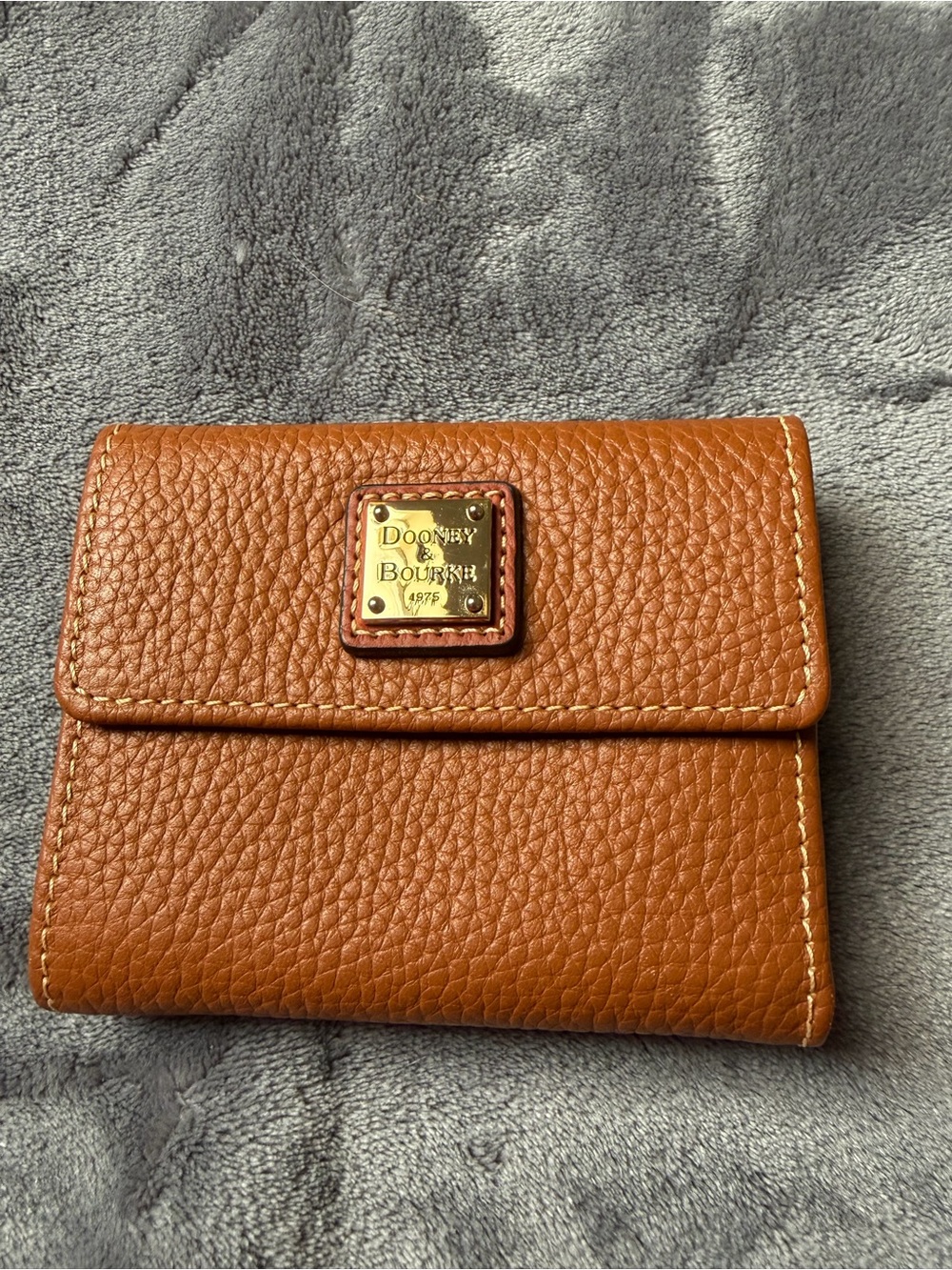Dooney & Bourke Pebbled Leather Wallet in Cognac Brown with Gold Plaque